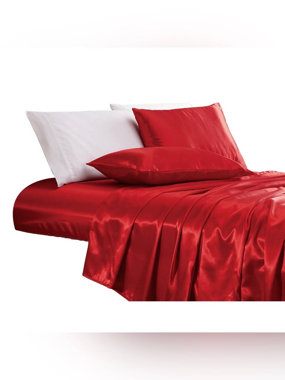 Luxury Red Satin Queen 4 piece Bedding Set - Soft Silky Sheets and Pillowcases